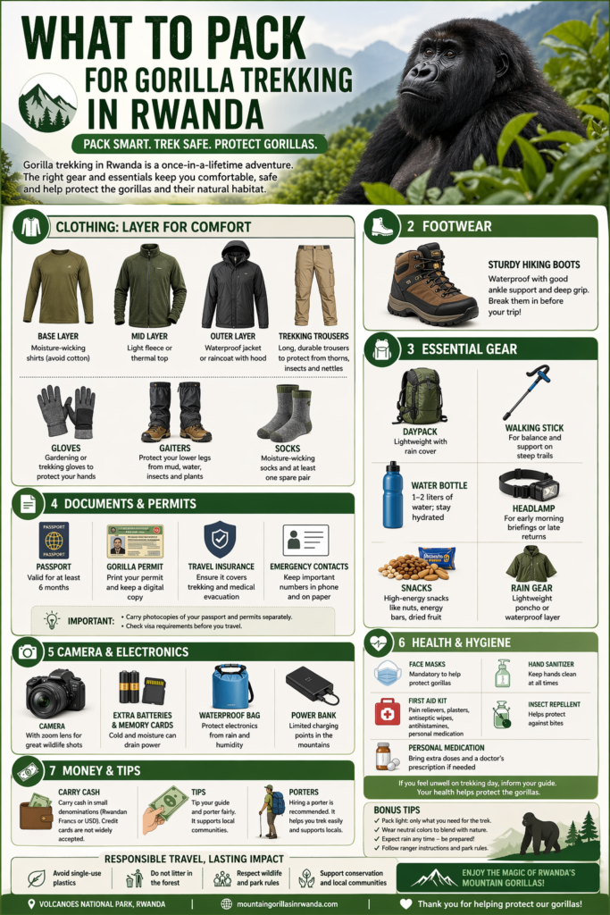 What to pack for gorilla trekking in Rwanda